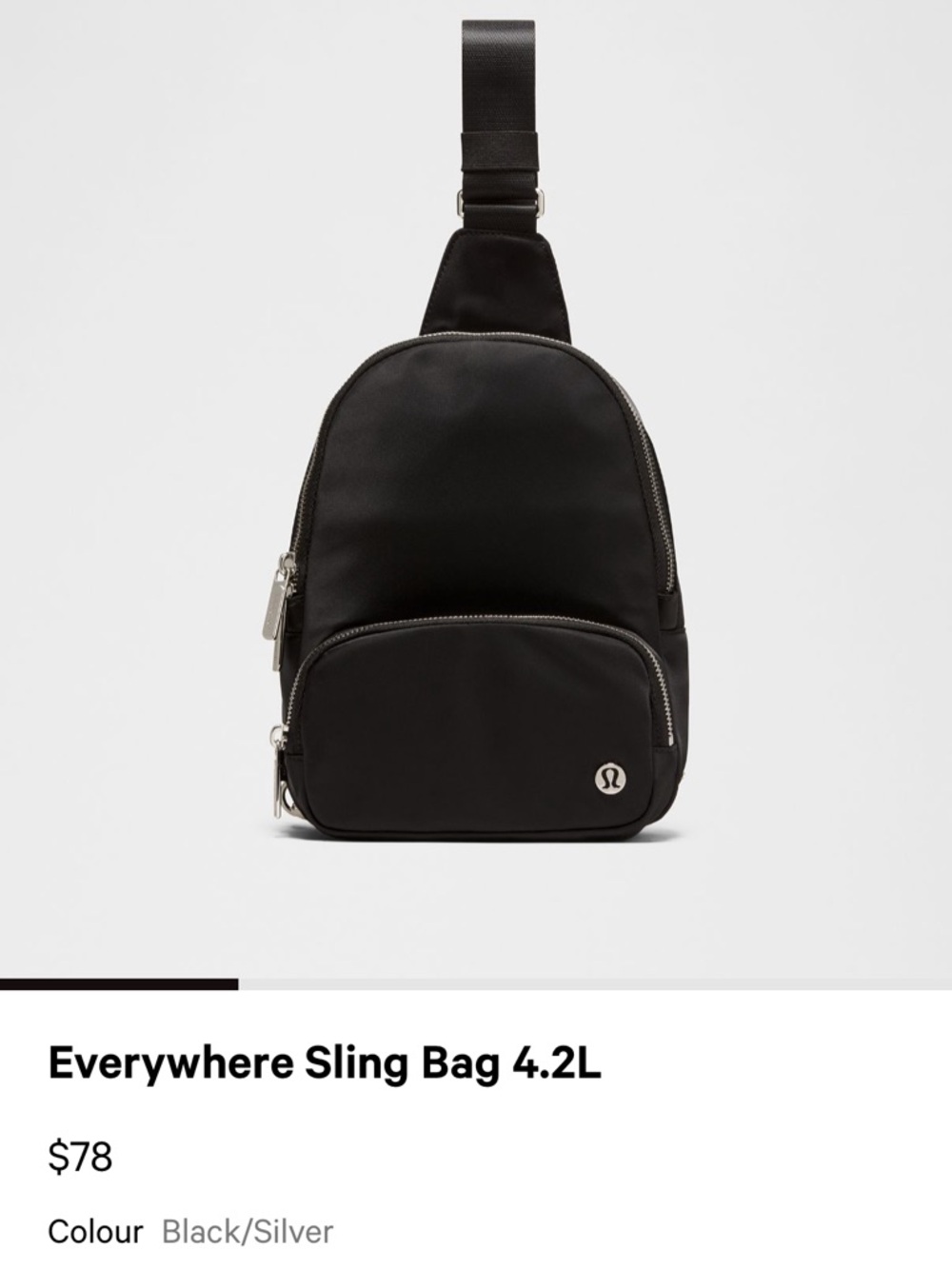 lululemon athletica Black Sling Bag with Silver Hardware